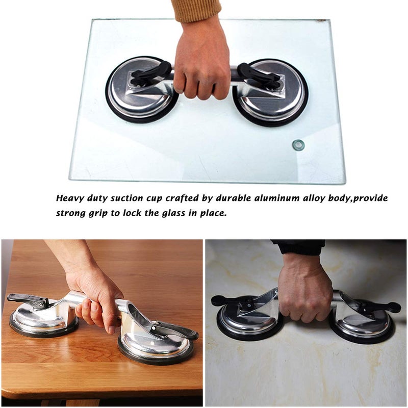 SOLUDE 2 Pack Glass Suction Cup,Aluminium Heavy Duty Vacuum Lifter for Moving Glass/Window/Tiles/Mirror/Granite,Double Gripper Sucker Plate - Image 4